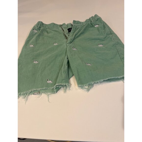 Lazy Oaf Swamy Song Green Corduroy Swan Embroidered Frayed Hem Shorts 34 - Picture 1 of 9